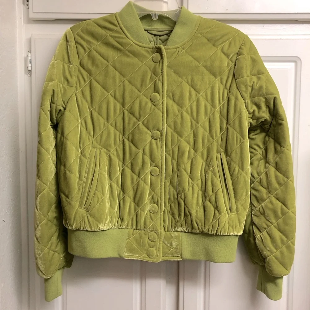 7 For All Mankind Chartreuse Bomber Jacket - Picture 7 of 9